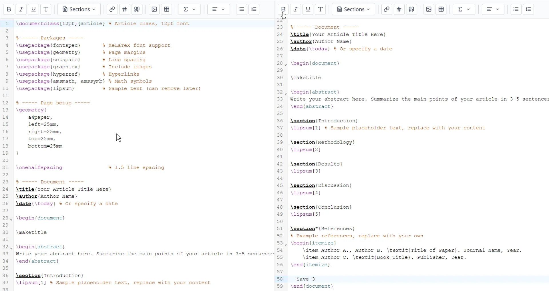 Latex Writer - Showing two screen with different cursors